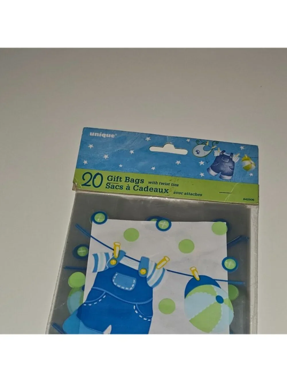 NEW Baby Boy 1st Birthday Loot Gift Bags Blue Green Overalls Bibs Baby Shower